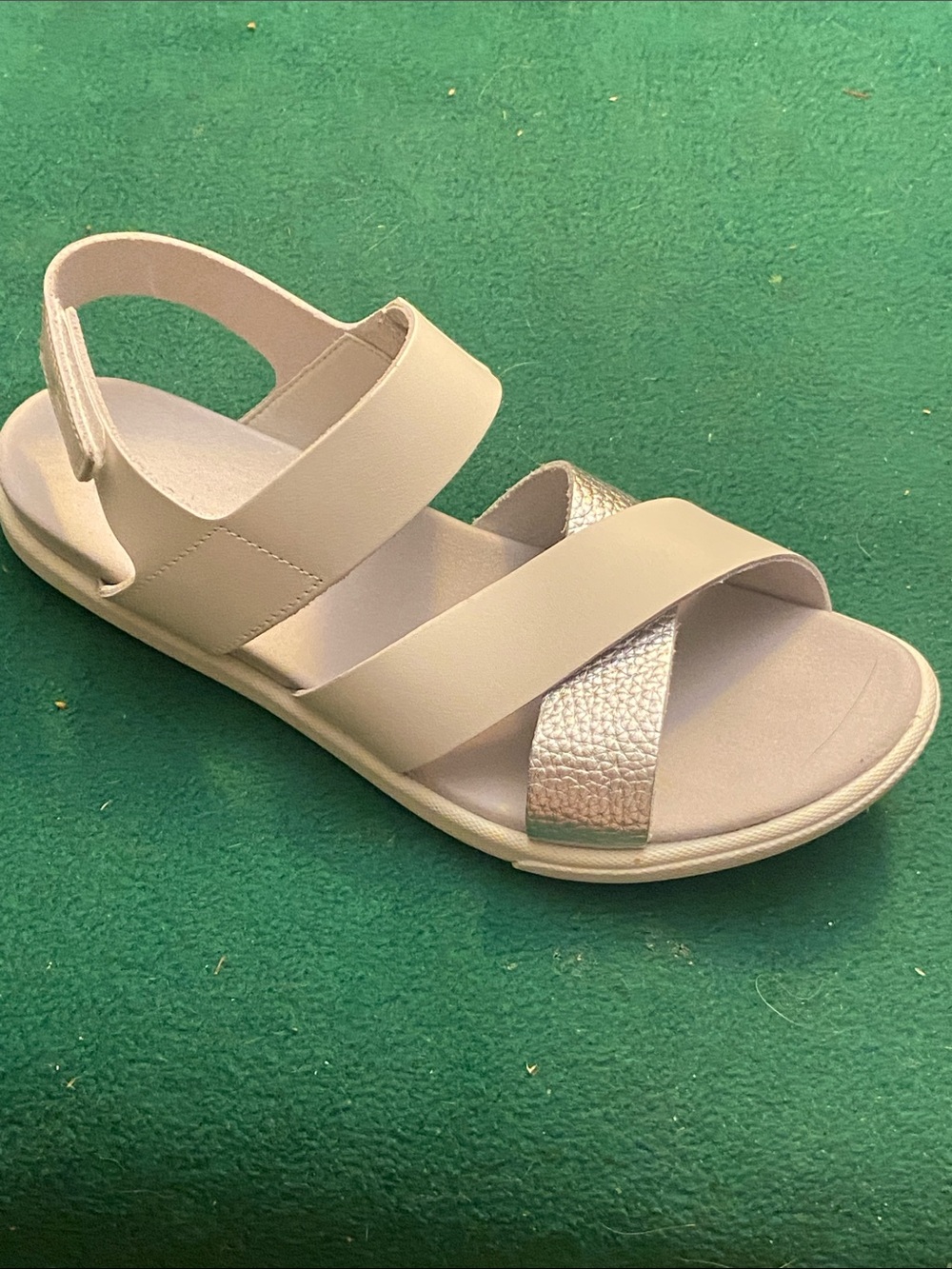 ECCO Sandals Ecco Samara White/ Pure Silver Leather X-strap Flat